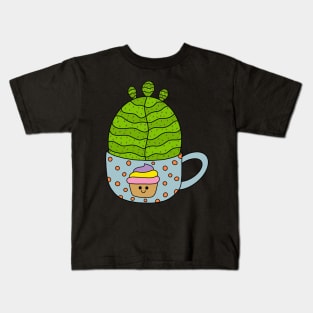 Cute Cactus Design #150: Small Barrel Cactus In Cute Cupcake Mug Kids T-Shirt